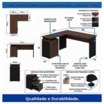 Móveis para Escritório Mesa para Escritório em "L" c/ Gavetão na Auxiliar 1,70x1,50m - Louro / Preto - 23481