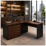 Móveis para Escritório Mesa Escritório em "L" - 1,50x1,50m (Extensível) - com Armário Misto (03 Gav.) - Louro / Preto - 23482