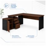 Móveis para Escritório Mesa Escritório em "L" - 1,50x1,50m (Extensível) - com Armário Misto (03 Gav.) - Louro / Preto - 23482
