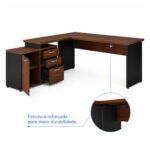 Móveis para Escritório Mesa Escritório em "L" - 1,70x1,50m (Extensível) - com Armário Misto (03 Gav.) - Louro / Preto - 23489