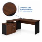 Móveis para Escritório Mesa Escritório em "L" - 1,70x1,50m (Extensível) - com Armário Misto (03 Gav.) - Louro / Preto - 23489