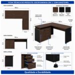 Móveis para Escritório Mesa Escritório em "L" - 1,50x1,50m (Extensível) - com Armário Misto (03 Gav.) - Louro / Preto - 23482