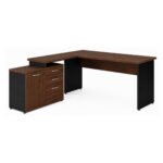 Móveis para Escritório Mesa Escritório em "L" - 1,70x1,50m (Extensível) - com Armário Misto (03 Gav.) - Louro / Preto - 23489