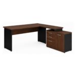 Móveis para Escritório Mesa Escritório em "L" - 1,70x1,50m (Extensível) - com Armário Misto (03 Gav.) - Louro / Preto - 23489