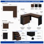 Móveis para Escritório Mesa Escritório em "L" - 1,70x1,50m (Extensível) - com Armário Misto (03 Gav.) - Louro / Preto - 23489