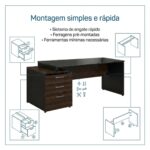 Móveis para Escritório Mesa para Escritório 192cm com Vidro Gaveteiro e Chave