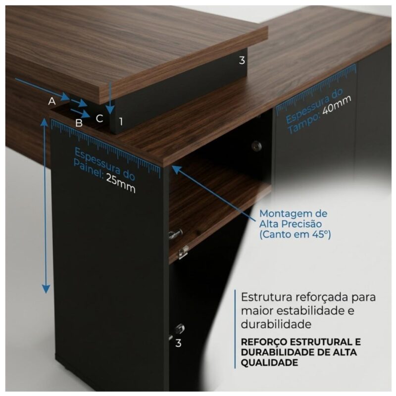 Móveis para Escritório Mesa para Escritório 190cm com Gaveteiro e Armário