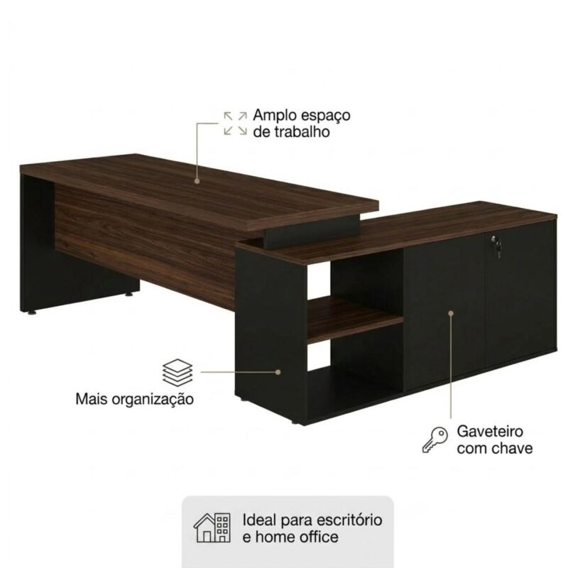 Móveis para Escritório Mesa para Escritório 190cm com Gaveteiro e Armário