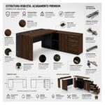 Móveis para Escritório Mesa para Escritório com Gaveteiro, Armário e Chave 182x180cm