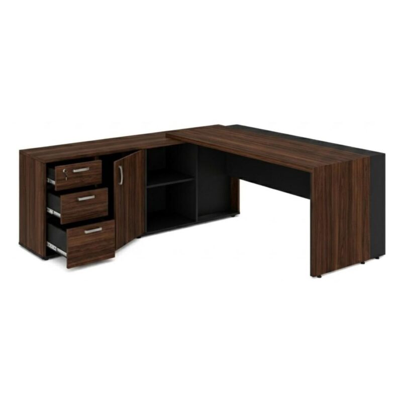 Móveis para Escritório Mesa para Escritório com Gaveteiro, Armário e Chave 182x180cm