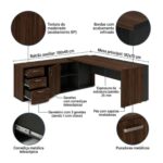 Móveis para Escritório Mesa para Escritório com Gaveteiro, Armário e Chave 182x180cm
