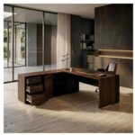 Móveis para Escritório Mesa para Escritório com Gaveteiro, Armário e Chave 182x180cm