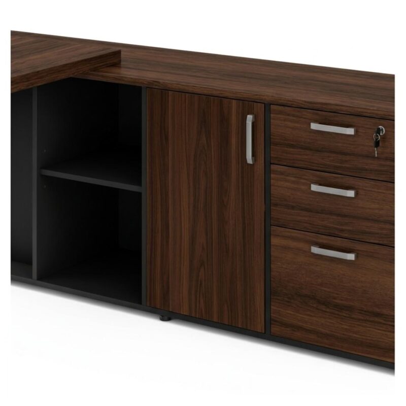 Móveis para Escritório Mesa para Escritório com Gaveteiro, Armário e Chave 182x180cm