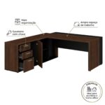Móveis para Escritório Mesa para Escritório com Gaveteiro, Armário e Chave 182x180cm