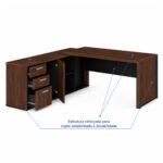 Móveis para Escritório Mesa para Escritório com Gaveteiro, Armário e Chave 182x180cm