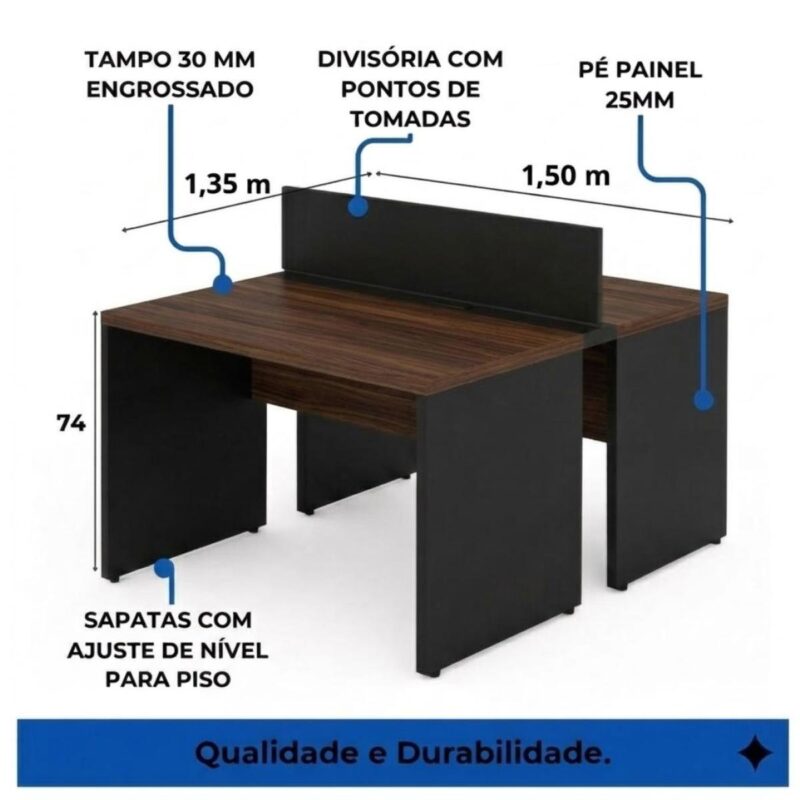 Móveis para Escritório Mesa Plataforma Dupla para Escritório 1,50 m