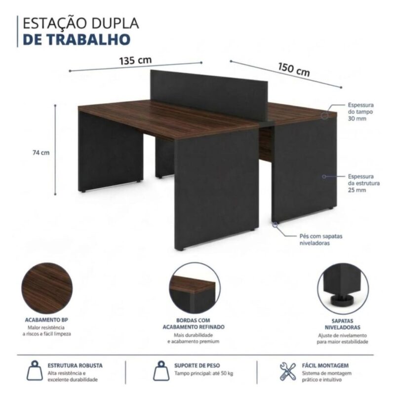 Móveis para Escritório Mesa Plataforma Dupla para Escritório 1,50 m