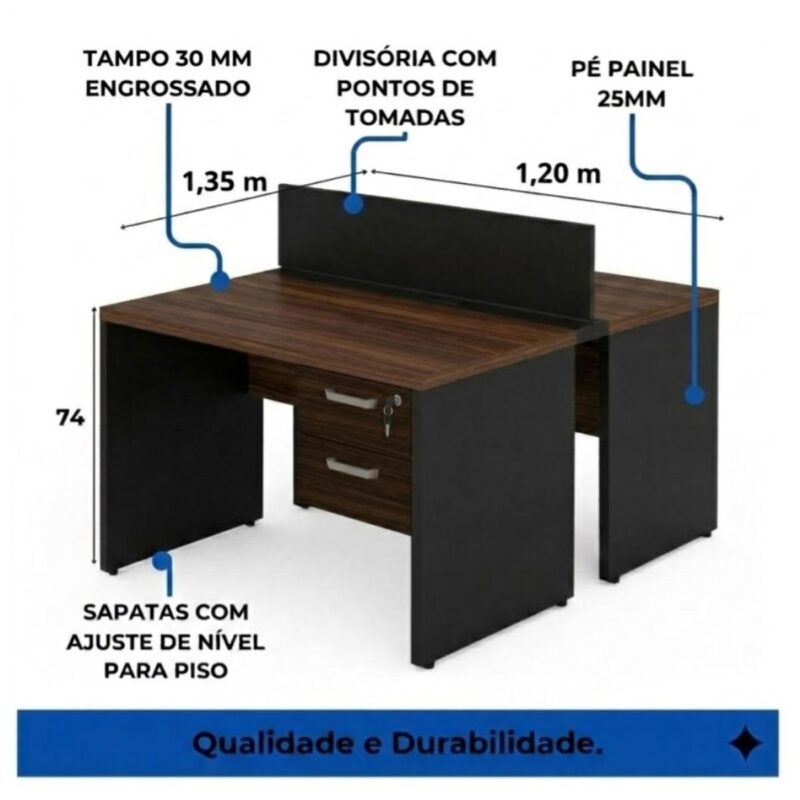 Móveis para Escritório Mesa Escritório com Gaveteiro Chave e Tomadas