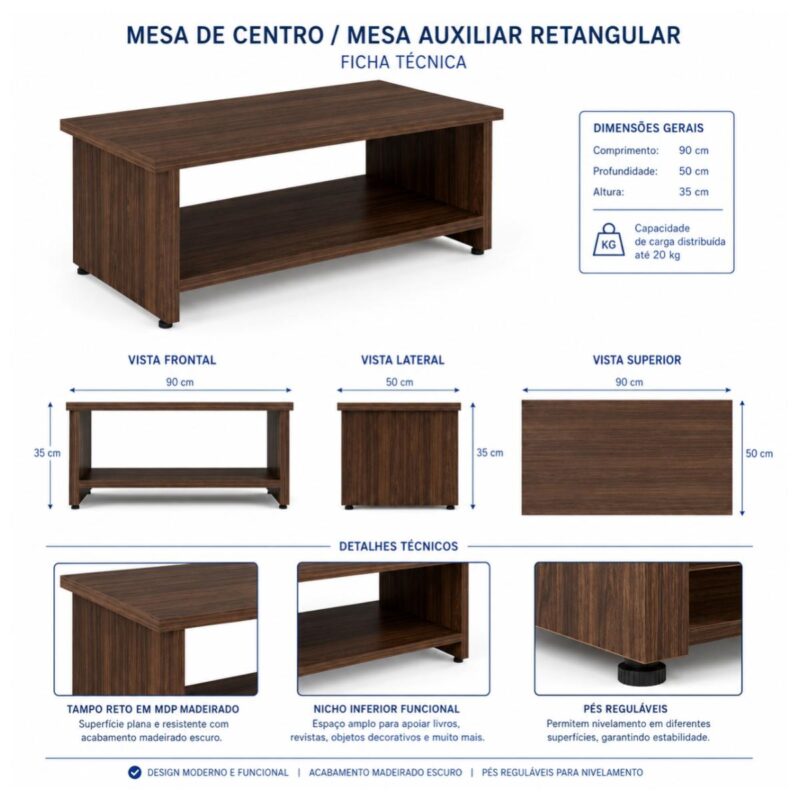 Móveis para Escritório Mesa de Centro Recepção 0,90x0,50x0,35m - Louro / Preto - 21429