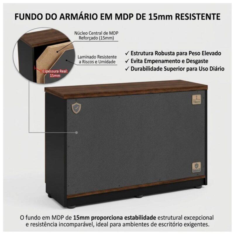 Móveis para Escritório Armário Baixo Escritório 2 Portas com Chave e Nicho