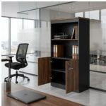 Móveis para Escritório Armário Alto SEMI-ABERTO com 02 Portas - 1,60x0,80x0,45m - WORKSTART - MARSALA / PRETO - 51014