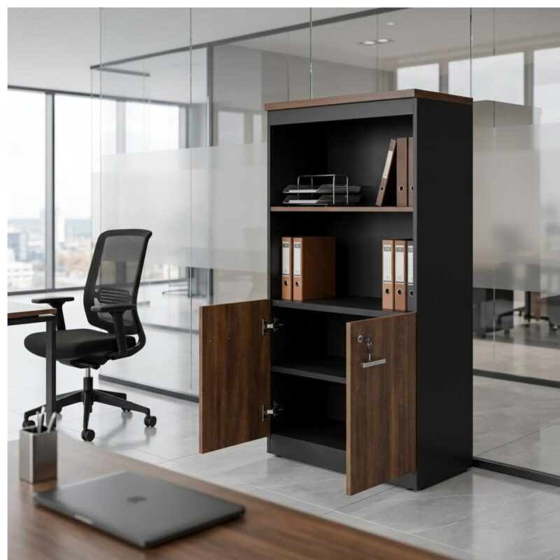 Móveis para Escritório Armário Alto SEMI-ABERTO com 02 Portas - 1,60x0,80x0,45m - WORKSTART - MARSALA / PRETO - 51014