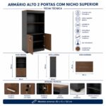 Móveis para Escritório Armário Alto SEMI-ABERTO com 02 Portas - 1,60x0,80x0,45m - WORKSTART - MARSALA / PRETO - 51014