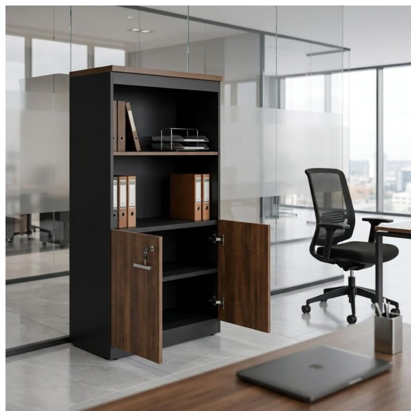 Móveis para Escritório Armário Alto SEMI-ABERTO com 02 Portas - 1,60x0,80x0,45m - WORKSTART - MARSALA / PRETO - 51014