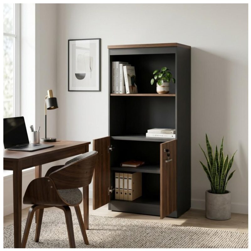 Móveis para Escritório Armário Alto SEMI-ABERTO com 02 Portas - 1,60x0,80x0,45m - WORKSTART - MARSALA / PRETO - 51014