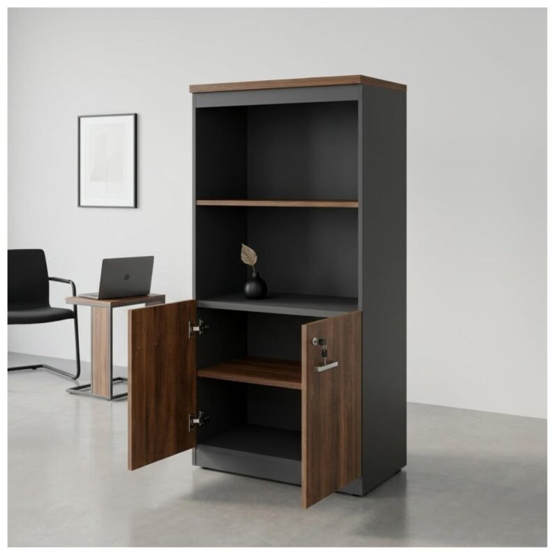 Móveis para Escritório Armário Alto SEMI-ABERTO com 02 Portas - 1,60x0,80x0,45m - WORKSTART - MARSALA / PRETO - 51014