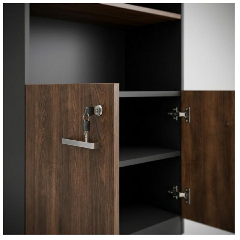 Móveis para Escritório Armário Alto SEMI-ABERTO com 02 Portas - 1,60x0,80x0,45m - WORKSTART - MARSALA / PRETO - 51014
