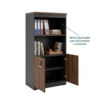 Móveis para Escritório Armário Alto SEMI-ABERTO com 02 Portas - 1,60x0,80x0,45m - WORKSTART - MARSALA / PRETO - 51014