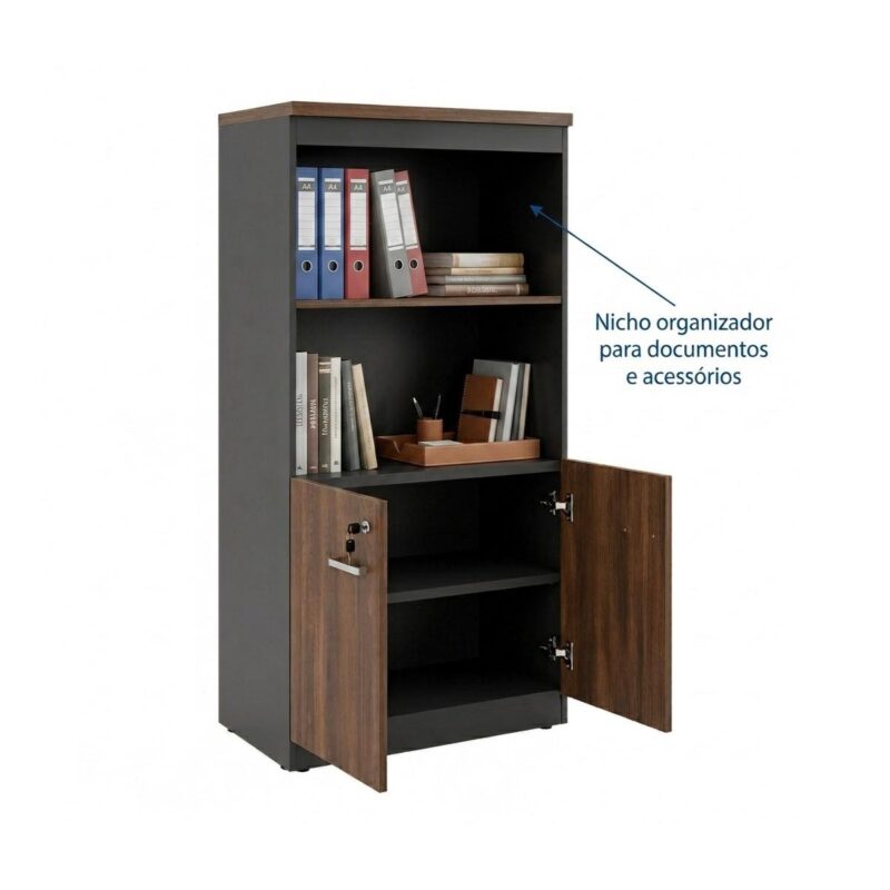 Móveis para Escritório Armário Alto SEMI-ABERTO com 02 Portas - 1,60x0,80x0,45m - WORKSTART - MARSALA / PRETO - 51014