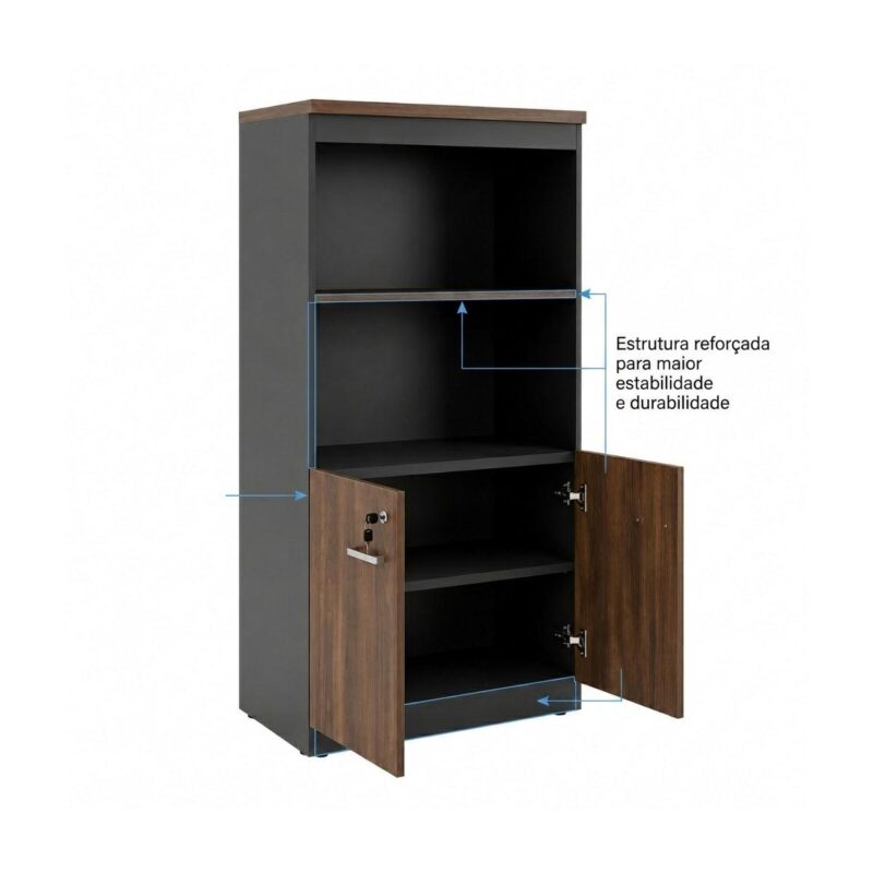 Móveis para Escritório Armário Alto SEMI-ABERTO com 02 Portas - 1,60x0,80x0,45m - WORKSTART - MARSALA / PRETO - 51014