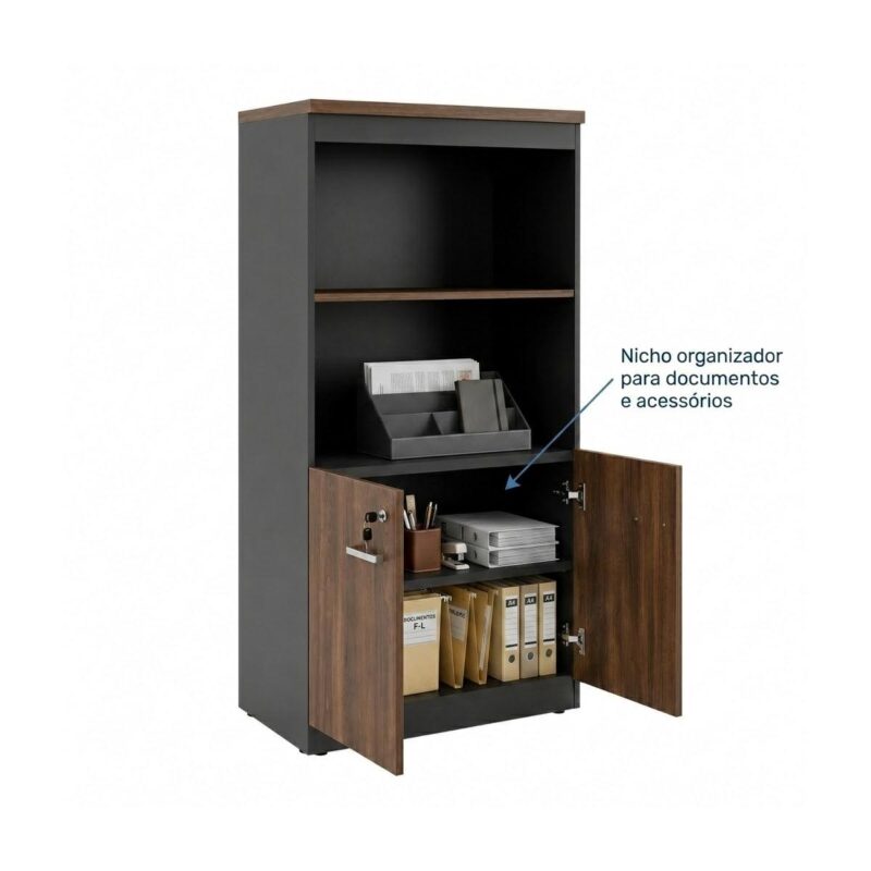 Móveis para Escritório Armário Alto SEMI-ABERTO com 02 Portas - 1,60x0,80x0,45m - WORKSTART - MARSALA / PRETO - 51014
