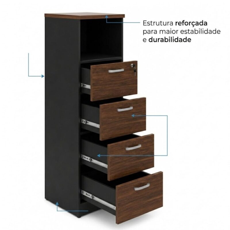 Móveis para Escritório Arquivo Alto 4 Gavetas com Nicho para Escritório