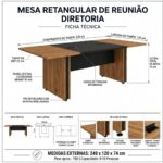 Móveis para Escritório Mesa de Reunião 240 cm Diretoria com Caixa de Tomadas