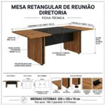 Móveis para Escritório Mesa de Reunião 320 cm com 2 Caixas de Tomadas