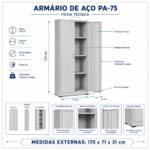 Armário de Aço PA-75 com 3 Prateleiras 170 cm