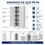Armário de Aço PA-90 Chapa 24 com 4 Prateleiras