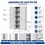 Armário de Aço PA-90 Chapa 22 com 4 Prateleiras