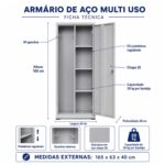 Armário Multiuso de Aço com Chave e 3 Prateleiras