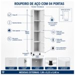 Roupeiro de Aço 4 Portas com Pitão para Cadeado