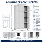 Roupeiro de Aço 12 Portas com Pitão para Cadeado