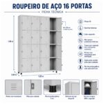 Roupeiro de Aço 16 Portas com Pitão para Cadeado