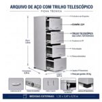Móveis de Aço para Escritório Arquivo de Aço Chapa 22 com 4 Gavetas Telescópicas