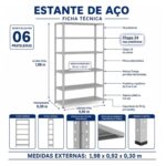 Estante de Aço 1,98×0,92×0,30m com 6 Prateleiras Reguláveis 35kg