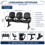 Longarina Estofada de 3 Lugares com Braços