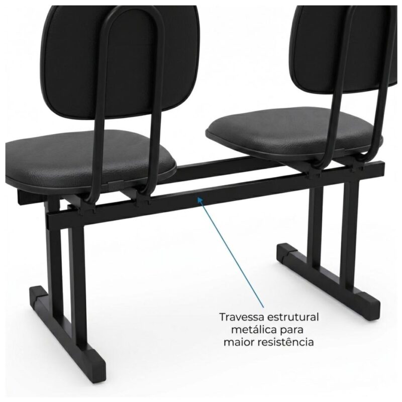 Longarina Estofada de 2 Lugares Preta para Recepção 1,00m