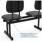 Longarina Estofada de 2 Lugares Preta para Recepção 1,00m